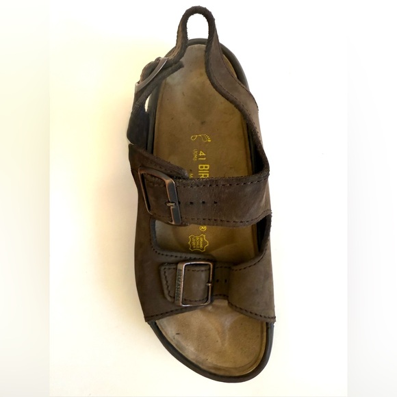 AMPUTEE Birkenstock Milano Leather Sandal Classic Brown Buckle Strap Comfort 41 - Picture 1 of 7